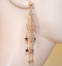 ORECCHINI donna fili lunghi stelle pendenti argento oro rosa dorato ciondoli earrings серьги D68