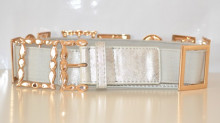 Cintura donna grigio argento fibbia oro dorata stringivita bustino elastico eco pelle estensibile NX37