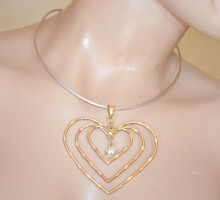 Collana argento donna ciondolo cuore oro dorato girocollo collier strass s. valentino D105