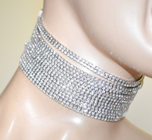 COLLANA argento donna girocollo multi fili strass collarino collier cristalli A7
