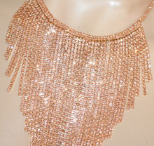 COLLANA donna oro strass rosa girocollo collier fili cristalli elegante cerimonia BB30
