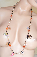 Collana lunga oro donna ciondoli pietre nere cristalli perle bianche ambra pearl necklace X8