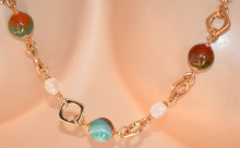 Collana lunga pietre ambra verdi turchesi oro dorata donna perle bianche catena ciondoli girocollo collier X40