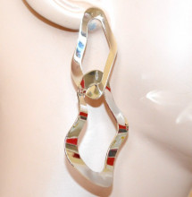 ORECCHINI argento pendenti ovali donna metallo lucido ondulati silver earrings CC127