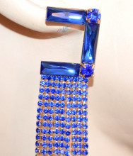 ORECCHINI BLU donna cristalli multi fili pendenti strass oro cerimonia long blue earrings S52