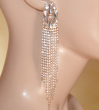 Orecchini ORO donna multifili strass cristalli trasparenti extra lunghi pendenti earrings X65