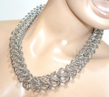 COLLANA argento girocollo donna collier catena anelli intrecciati elegante GP14