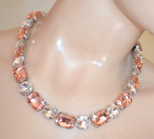 Collana donna argento cristalli rosa corallo trasparenti girocollo collier Choker Halskette W8