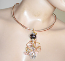 Collana donna argento oro rosa dorato girocollo ciondolo pietra nera collier choker D97