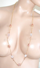 COLLANA ORO ROSA donna pietre bianche perle girocollo collier lunga elegante F26
