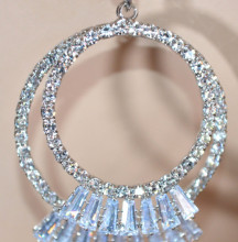 ORECCHINI ARGENTO donna cerchi strass cristalli brillanti elegante sposa earrings D9