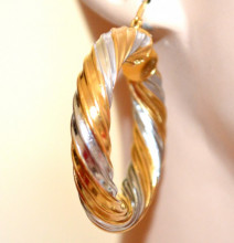ORECCHINI CERCHI donna ARGENTO ORO bicolore intrecciati gold silver earrings H58