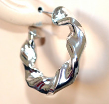 ORECCHINI donna cerchi ARGENTO metallo lucido ondulati semi aperti silver earring BB47