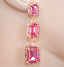 Orecchini donna cristalli strass rosa fucsia pendenti lunghi eleganti earrings Ohrringe W5