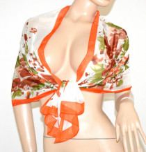 STOLA donna foulard bianca arancio corallo coprispalle scialle velata sciarpa fiori floreale 50X
