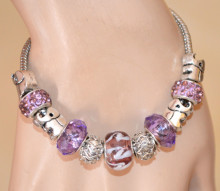 Bracciale argento donna strass ciondoli elefantino cristalli lilla glicine charms bracelet 40X