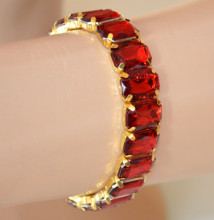 Bracciale cristalli rossi donna elastico a molla oro dorato estensibile bracelet armband X95
