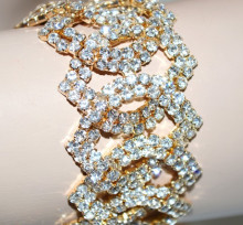BRACCIALE donna oro dorato cristalli strass semi rigido intrecciato elegante cerimonia B63