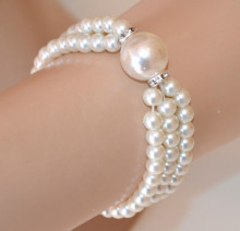 Bracciale perle donna bianco champagne elastico a molla estensibile strass AX61