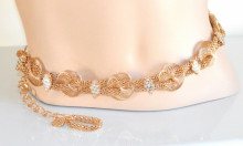 CINTURA donna oro dorata metallo cristalli brillantini strass anelli elegante cerimonia 28