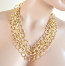 COLLANA donna catena oro dorata diamantata girocollo anelli multi-maglia A48