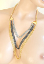 COLLANA donna oro dorato argento grigio multi fili girocollo anelli elegante cerimonia necklace collier A40