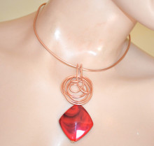 Collana donna oro rosa ciondolo pietra rossa multi fili girocollo collarino collier choker necklace C39