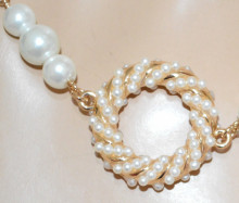 COLLANA LUNGA Perle Bianche donna Oro Ciondoli Torchon Perline girocollo N54