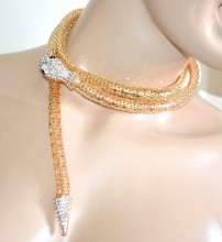 COLLANA oro dorata girocollo donna elegante lunga collarino strass serpente collier A98