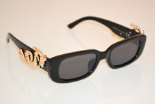 Occhiali da sole donna neri aste serpente oro dorato lenti ovali sunglasses W50