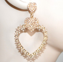 ORECCHINI CUORI donna oro dorati strass rosa brillantini pendenti gold earrings CC80