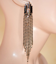 Orecchini Neri Grigio ORO donna multifili strass cristalli extra lunghi pendenti earrings X65