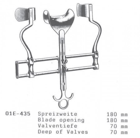 Departator abdominal BALFOUR 70x180 mm cu valva centrala si valve laterale masive