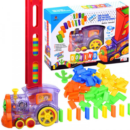 Jucarie interactiva, Locomotiva, cu lumini si sunete, cu 80 de piese Domino