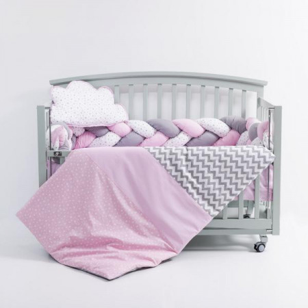 Lenjerie 6 piese pentru patut copii Gray-Pink fara baldachin 120x60