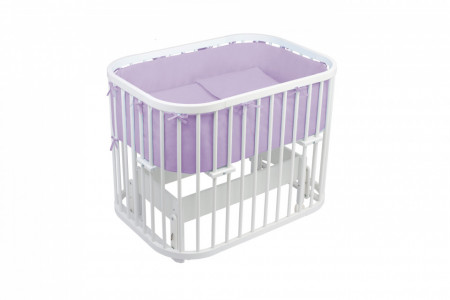Patut Rotund pentru Copii, Multifunctional, Waldin, 5in1, cu Sistem de Leganare, Saltele Incluse, Co-Sleeper, Tarc de Joaca, Masa si Scaun pentru Activitati, Alb cu Echipament Mov