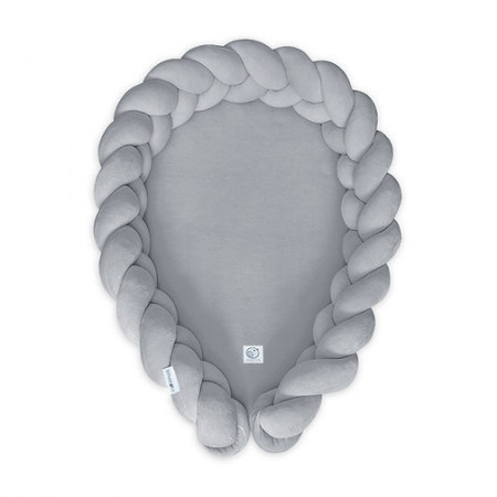 Babynest 2in1 pentru copii, cu margini impletite, din bumbac catifelat, Sparrow Velvet, Classic Grey