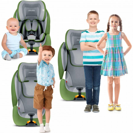 Scaun auto pentru copii, 9 - 36 kg, cu ISOFIX, pozitie reglabila, Ricokids, Qway, Gri Verde