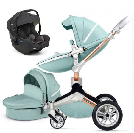 Set 3 in 1 - Carucior Hot Mom 360 Blue 2 in 1 + Scoica auto Joie i-Size i-Gemm 2 Shale