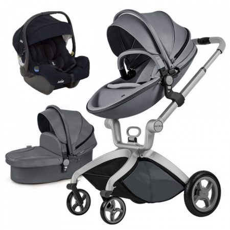 Set 3 in 1 - Carucior Hot Mom Premium Dark Grey 2 in 1 + Scoica auto Joie Gemm Navy Blazer