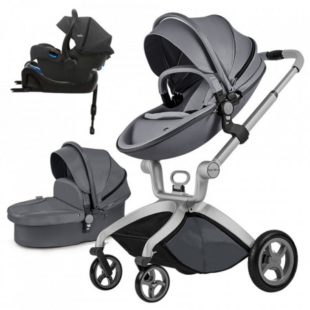 Set 4 in 1 - Carucior Hot Mom Premium Dark Grey 2 in 1 + Scoica auto Joie i-Size i-Gemm 2 Shale + Baza isofix i-Base