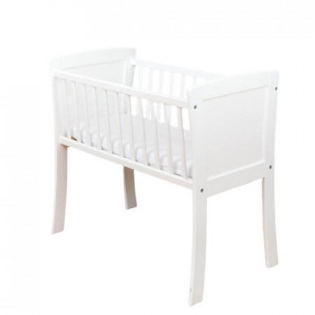 Mini Patut pentru copii, Woodies Safe Dreams Classic Crib, 90 x 40 cm, din lemn de pin, laterale MDF, Alb