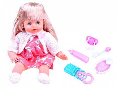 Papusa Bebe Realist, care plange, rade, 36 cm, cu suzeta, biberon,