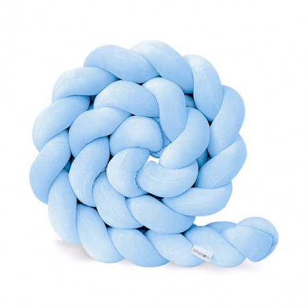 Protectie impletita pentru patut copii, din bumbac catifelat, Sparrow, Velvet Baby Blue, 200 cm
