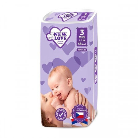 Scutece pentru Copii, New Love PREMIUM COMFORT 3 Midi 4-9 Kg 48 buc.
