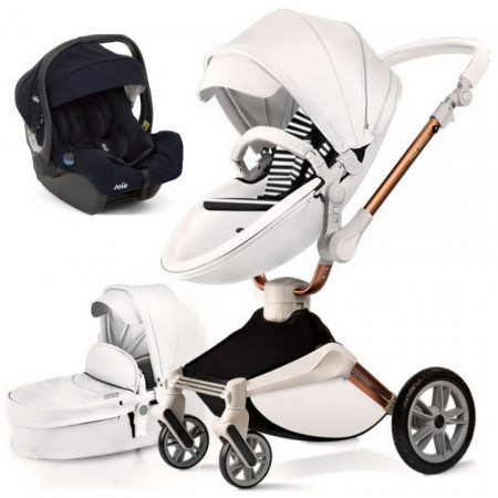 Set 3 in 1 - Carucior Hot Mom 360 Alb 2 in 1 + Scoica auto Joie Gemm Navy Blazer