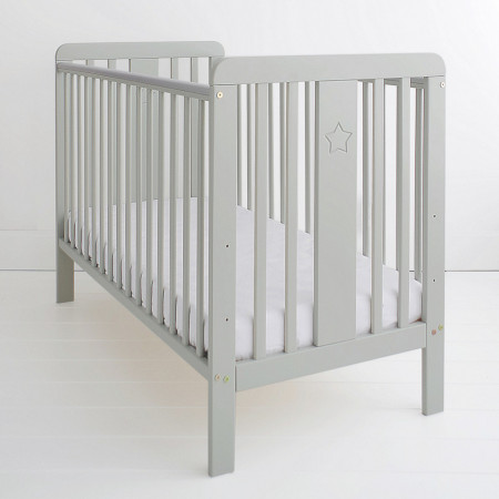 Patut Bebe Din Lemn Masiv Woodies Star Gri, 120 x 60