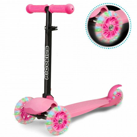 Trotineta de echilibru pentru copii, Ricokids, Loco, cu 3 roti, lumini LED, pliabila, ghidon reglabil, pana la 25 kg, Roz