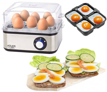 Adler - Aparat de gatit oua fierte sau prajite, de la 1 pana la 8 oua, 800W, AD4486