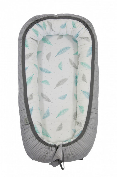 Babynest pentru copii, 80 x 50 cm, ajustabil, portabil, reductor patut, Tiny Star Grey & Plumes